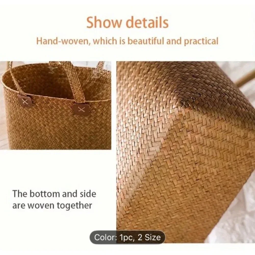 Handcraft Natural Rattan Hand Bag Multi-Functional  Storage Wicker Basket 10.4 